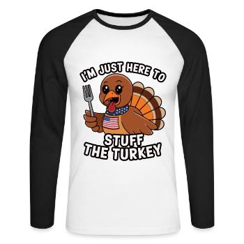 Funny Thanksgiving Turkey - Unisex Long Sleeve Baseball T-Shirt - white/black - Front - Nik (191cm)