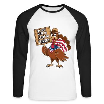 Funny Thanksgiving Turkey - Unisex Long Sleeve Baseball T-Shirt - white/black - Front - Nik (191cm)