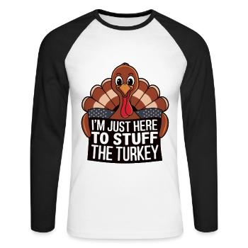 Funny Thanksgiving Turkey - Unisex Long Sleeve Baseball T-Shirt - white/black - Front - Nik (191cm)