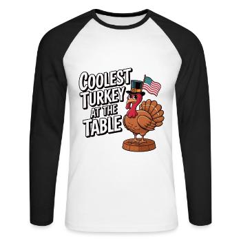 Lustiger Thanksgiving Truthahn - Unisex Baseballshirt langarm - Weiß/Schwarz - Vorne - Nik (191cm)