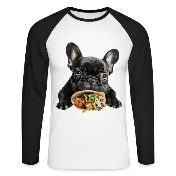 Bouledogue français - T-shirt baseball manches longues Homme - blanc/noir - Devant - Nik (191cm)