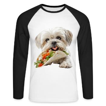 Shih Tzu - T-shirt baseball manches longues Homme - blanc/noir - Devant - Nik (191cm)