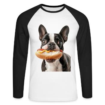 Boston Terrier - T-shirt baseball manches longues Homme - blanc/noir - Devant - Nik (191cm)