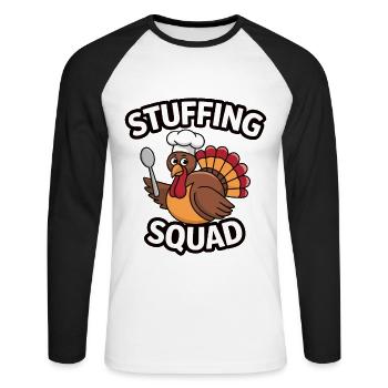 Dinde drôle de Thanksgiving - T-shirt baseball manches longues Homme - blanc/noir - Devant - Nik (191cm)