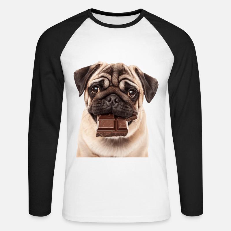 Mops - Unisex Baseballshirt langarm - Weiß/Schwarz