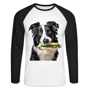 Border Collie - T-shirt baseball manches longues Homme - blanc/noir - Devant - Nik (191cm)