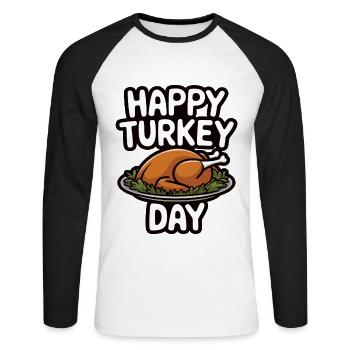 Dinde drôle de Thanksgiving - T-shirt baseball manches longues Homme - blanc/noir - Devant - Nik (191cm)