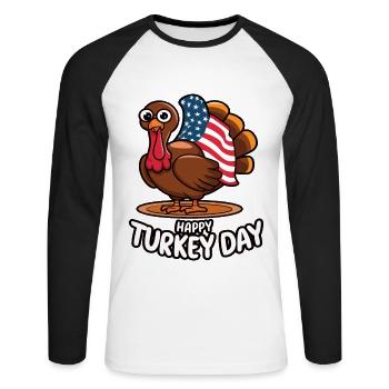 Lustiger Thanksgiving Truthahn - Unisex Baseballshirt langarm - Weiß/Schwarz - Vorne - Nik (191cm)