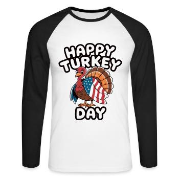 Dinde drôle de Thanksgiving - T-shirt baseball manches longues Homme - blanc/noir - Devant - Nik (191cm)