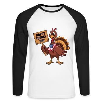 Dinde drôle de Thanksgiving - T-shirt baseball manches longues Homme - blanc/noir - Devant - Nik (191cm)