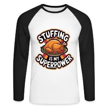 Lustiger Thanksgiving Truthahn - Unisex Baseballshirt langarm - Weiß/Schwarz - Vorne - Nik (191cm)