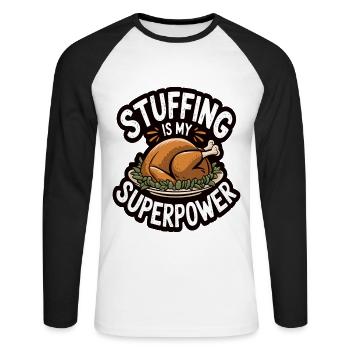 Dinde drôle de Thanksgiving - T-shirt baseball manches longues Homme - blanc/noir - Devant - Nik (191cm)