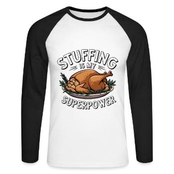 Lustiger Thanksgiving Truthahn - Unisex Baseballshirt langarm - Weiß/Schwarz - Vorne - Nik (191cm)
