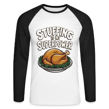 Dinde drôle de Thanksgiving - T-shirt baseball manches longues Homme - blanc/noir - Devant - Nik (191cm)