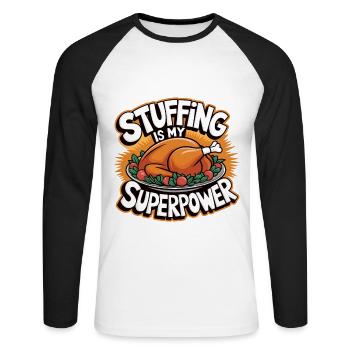 Dinde drôle de Thanksgiving - T-shirt baseball manches longues Homme - blanc/noir - Devant - Nik (191cm)