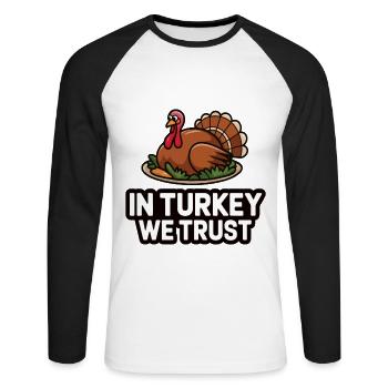 Dinde drôle de Thanksgiving - T-shirt baseball manches longues Homme - blanc/noir - Devant - Nik (191cm)