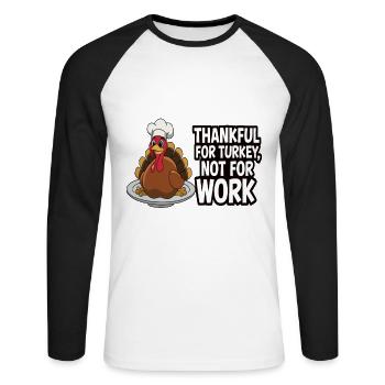 Dinde drôle de Thanksgiving - T-shirt baseball manches longues Homme - blanc/noir - Devant - Nik (191cm)