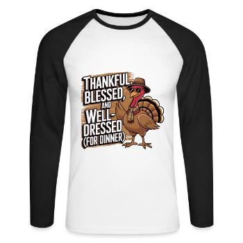 Funny Thanksgiving Turkey - Unisex Long Sleeve Baseball T-Shirt - white/black - Front - Nik (191cm)
