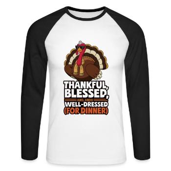Dinde drôle de Thanksgiving - T-shirt baseball manches longues Homme - blanc/noir - Devant - Nik (191cm)