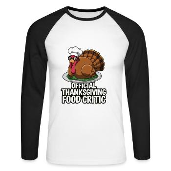 Dinde drôle de Thanksgiving - T-shirt baseball manches longues Homme - blanc/noir - Devant - Nik (191cm)