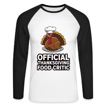 Lustiger Thanksgiving Truthahn - Unisex Baseballshirt langarm - Weiß/Schwarz - Vorne - Nik (191cm)