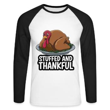 Lustiger Thanksgiving Truthahn - Unisex Baseballshirt langarm - Weiß/Schwarz - Vorne - Nik (191cm)