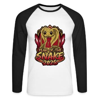 Année Chinoise 2025 Année du Serpent - T-shirt baseball manches longues Homme - blanc/noir - Devant - Nik (191cm)