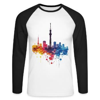 Kakegawa - Unisex Long Sleeve Baseball T-Shirt - white/black - Front - Nik (191cm)