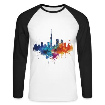 Kariya - Unisex Long Sleeve Baseball T-Shirt - white/black - Front - Nik (191cm)