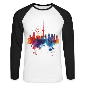 Tokio: - Unisex Baseballshirt langarm - Weiß/Schwarz - Vorne - Nik (191cm)