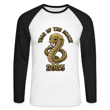 Année Chinoise 2025 Année du Serpent - T-shirt baseball manches longues Homme - blanc/noir - Devant - Nik (191cm)