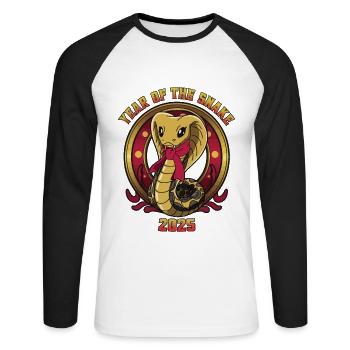 Année Chinoise 2025 Année du Serpent - T-shirt baseball manches longues Homme - blanc/noir - Devant - Nik (191cm)