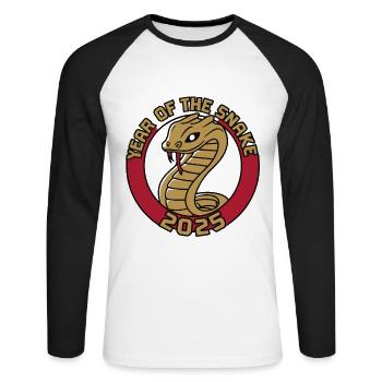 Chinese Year 2025 Year of the Snake - Unisex Long Sleeve Baseball T-Shirt - white/black - Front - Nik (191cm)