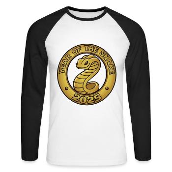 Chinesisches Jahr 2025 Jahr der Schlange - Unisex Baseballshirt langarm - Weiß/Schwarz - Vorne - Nik (191cm)