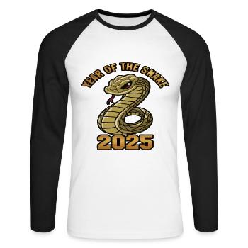 Chinese Year 2025 Year of the Snake - Unisex Long Sleeve Baseball T-Shirt - white/black - Front - Nik (191cm)