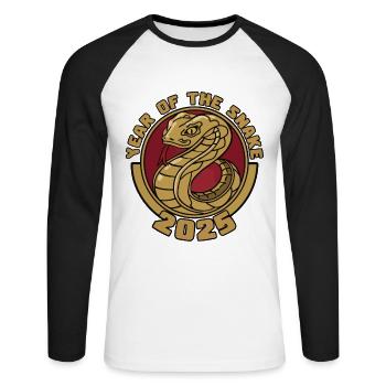 Chinese Year 2025 Year of the Snake - Unisex Long Sleeve Baseball T-Shirt - white/black - Front - Nik (191cm)