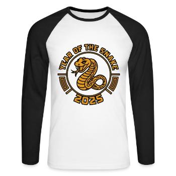 Chinese Year 2025 Year of the Snake - Unisex Long Sleeve Baseball T-Shirt - white/black - Front - Nik (191cm)