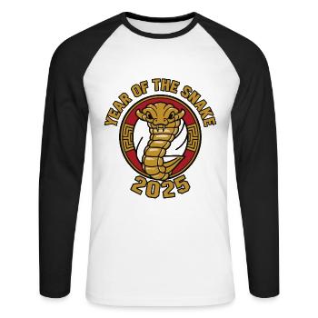 Année Chinoise 2025 Année du Serpent - T-shirt baseball manches longues Homme - blanc/noir - Devant - Nik (191cm)