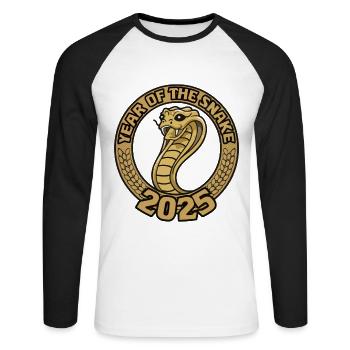 Chinesisches Jahr 2025 Jahr der Schlange - Unisex Baseballshirt langarm - Weiß/Schwarz - Vorne - Nik (191cm)