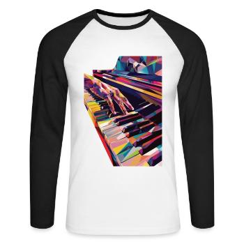 Piano - T-shirt baseball manches longues Homme - blanc/noir - Devant - Nik (191cm)