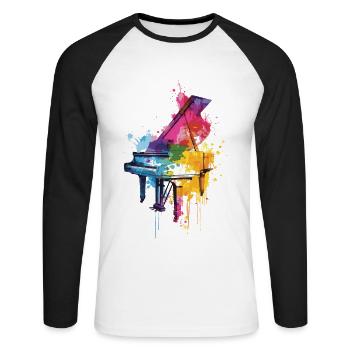 Piano - T-shirt baseball manches longues Homme - blanc/noir - Devant - Nik (191cm)