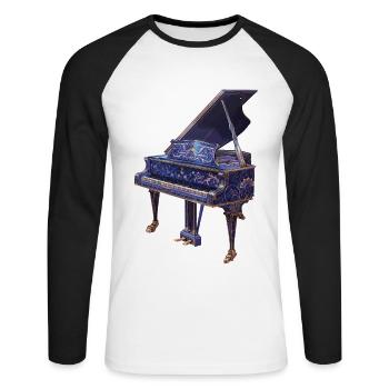 Piano - T-shirt baseball manches longues Homme - blanc/noir - Devant - Nik (191cm)