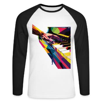 Piano - T-shirt baseball manches longues Homme - blanc/noir - Devant - Nik (191cm)