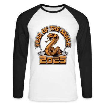 Chinesisches Jahr 2025 Jahr der Schlange - Unisex Baseballshirt langarm - Weiß/Schwarz - Vorne - Nik (191cm)