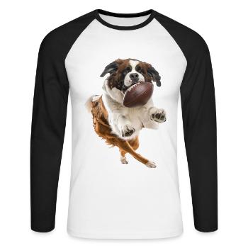 Bernhardiner - Unisex Baseballshirt langarm - Weiß/Schwarz - Vorne - Nik (191cm)
