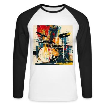 Schlagzeug - Unisex Baseballshirt langarm - Weiß/Schwarz - Vorne - Nik (191cm)