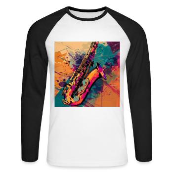 Saxophon - Unisex Baseballshirt langarm - Weiß/Schwarz - Vorne - Nik (191cm)