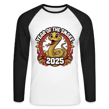 Chinese Year 2025 Year of the Snake - Unisex Long Sleeve Baseball T-Shirt - white/black - Front - Nik (191cm)