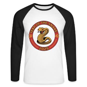Chinese Year 2025 Year of the Snake - Unisex Long Sleeve Baseball T-Shirt - white/black - Front - Nik (191cm)