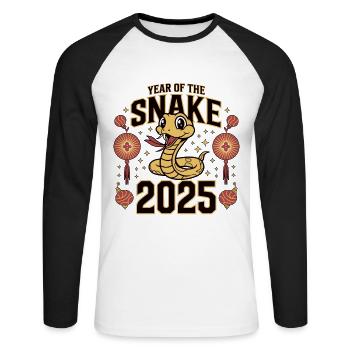 Chinese Year 2025 Year of the Snake - Unisex Long Sleeve Baseball T-Shirt - white/black - Front - Nik (191cm)